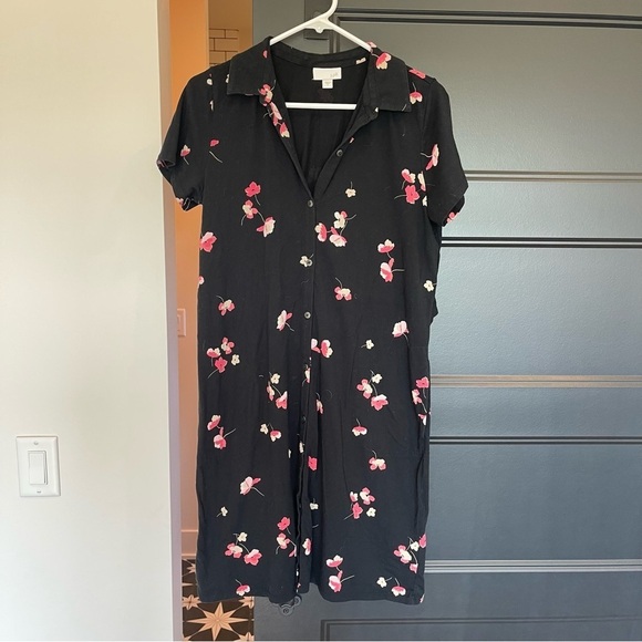 J. Jill Dresses & Skirts - J. Jill Small‎ Black Floral Button Down Shirt Dress Women's